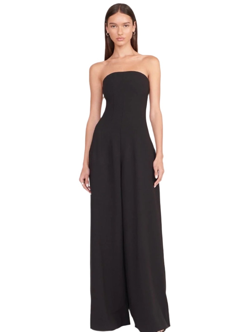 STAUD Benjamin Strapless Crepe Wide-Leg Jumpsuit